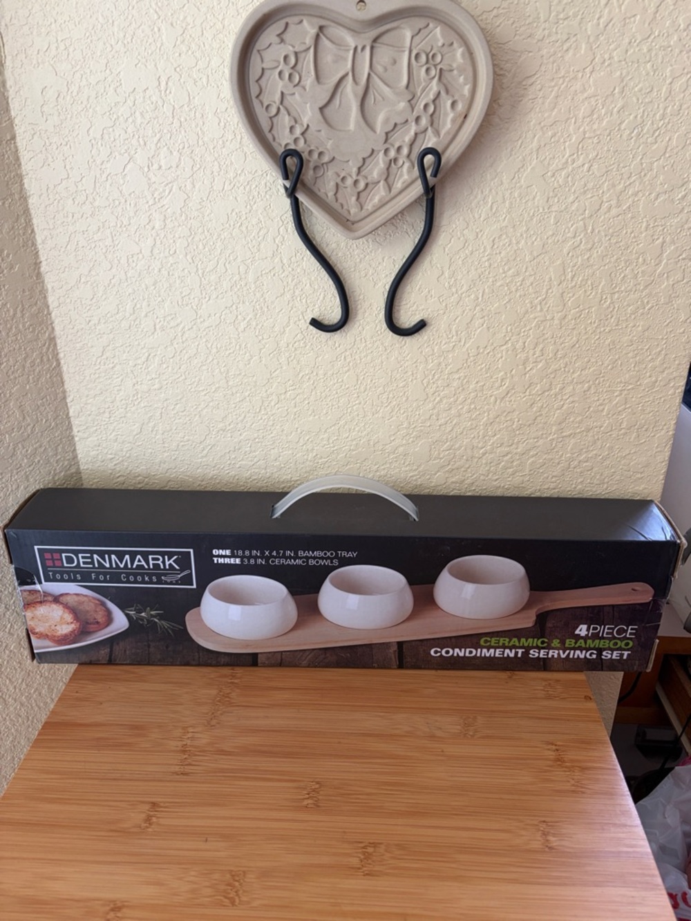 Denmark 4-Piece Ceramic & Bamboo Condiment Serving Set - White Bowls